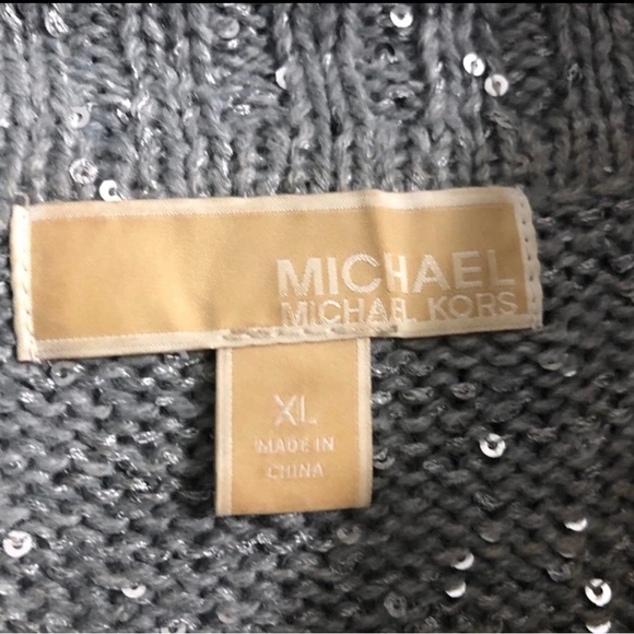 Michael KORS women’s elegant sequins knit sweater neck Ruffle long sleev gray.XL - Picture 4 of 4
